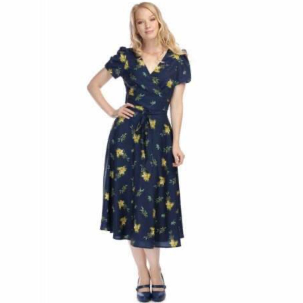 ModCloth Collectif Floral Wrap Midi Dress US 8 Retro Vintage Style Cottagecore